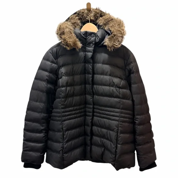 Tommy Hilfiger Women XXL Black Down Feathers Winter Puffer Jacket Faux Fur Hood - Picture 6 of 16